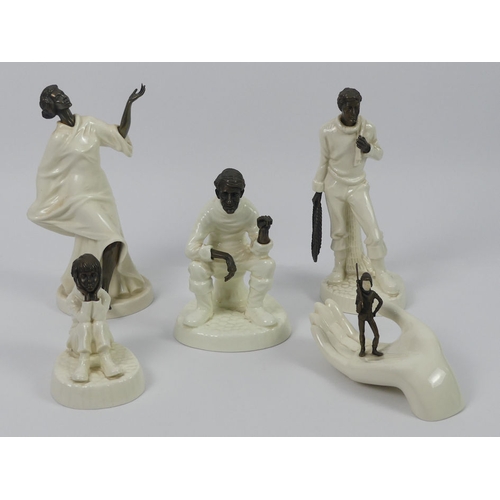 347 - Five Minton china and bronze figures 'Spellbound', 'Tom Thumb', 'Fisherman', 'Grecian Dancer' and 'T... 