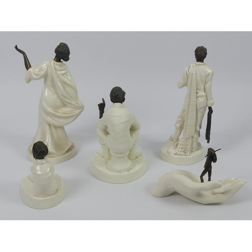 347 - Five Minton china and bronze figures 'Spellbound', 'Tom Thumb', 'Fisherman', 'Grecian Dancer' and 'T... 