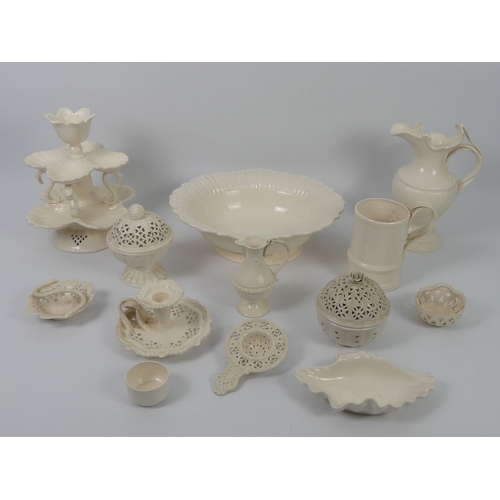 383 - Thirteen pieces of Leeds and other creamware including a jug and bowl. Tallest 28cm