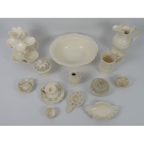 383 - Thirteen pieces of Leeds and other creamware including a jug and bowl. Tallest 28cm