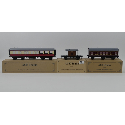 391 - Boxed Ace trains vintage style O gauge tin railway coach together with a boxed Ace trains brake van ... 