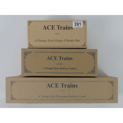 391 - Boxed Ace trains vintage style O gauge tin railway coach together with a boxed Ace trains brake van ... 