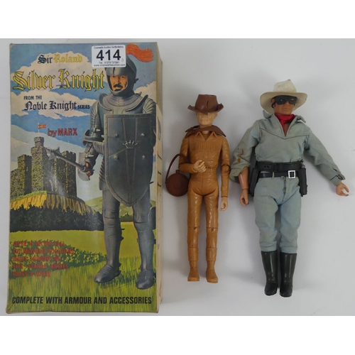 414 - A boxed Louis Marx & co 1968 Sir Roland silver knight figure together with The Lone Ranger and Tonto... 