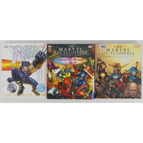 469 - The Marvel Encyclopaedia (two volumes) together with Xmen The Ultimate Guide.