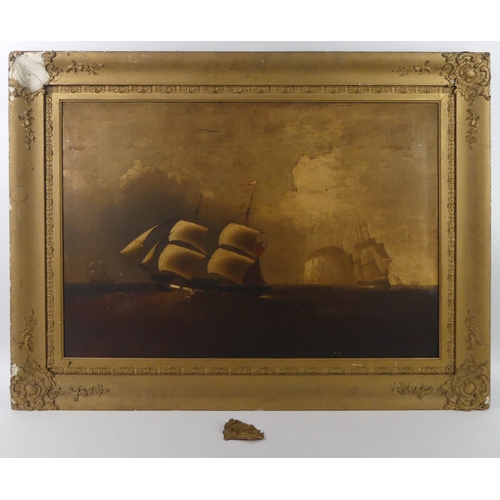 483 - 19th century oil on canvas, seascape in an ornate gilt frame, glazed, 62cm x 85cm.  Collection/Own C... 