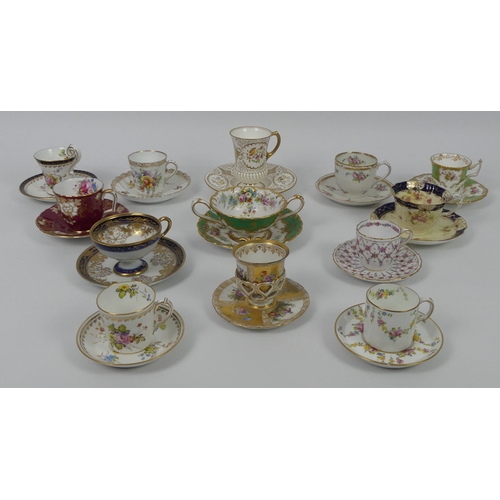 380 - Thirteen Victorian and later porcelain cabinet cups and saucers icluding Coalport and Royal Crown De... 