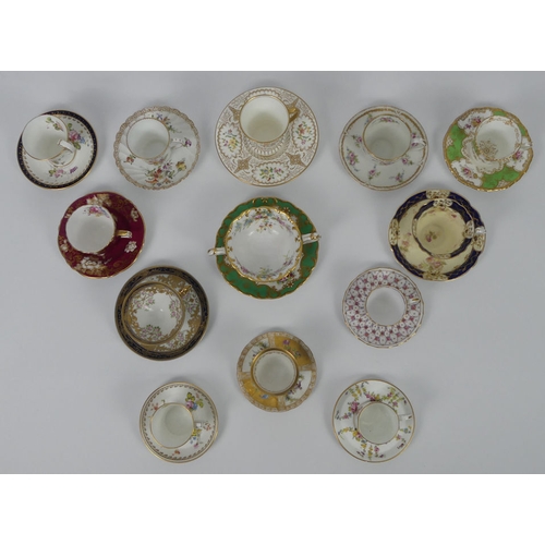 380 - Thirteen Victorian and later porcelain cabinet cups and saucers icluding Coalport and Royal Crown De... 