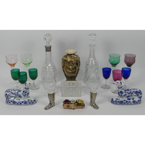 388 - Various ceramics and glassware, including a Satsuma vase, decanters and glasses. Highest vase. Highe... 