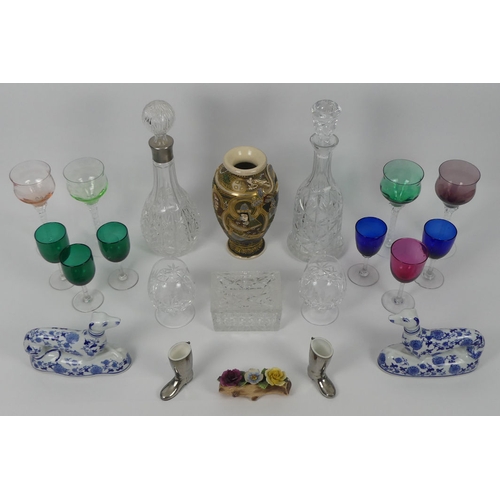 388 - Various ceramics and glassware, including a Satsuma vase, decanters and glasses. Highest vase. Highe... 