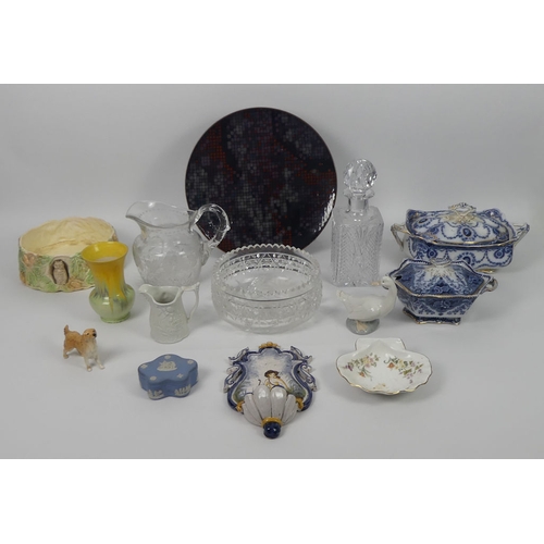 390 - Ceramics and glassware to including a 19th century tureens, Sylvac bowl, Denby plate, decanters, Bes... 