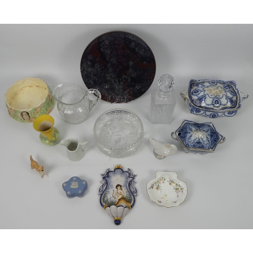 390 - Ceramics and glassware to including a 19th century tureens, Sylvac bowl, Denby plate, decanters, Bes... 