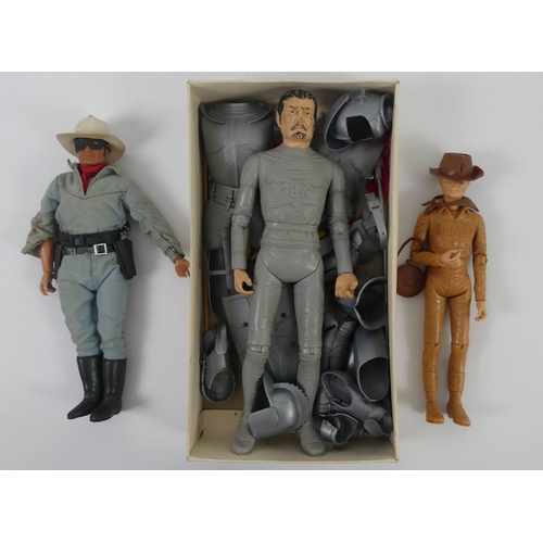 414 - A boxed Louis Marx & co 1968 Sir Roland silver knight figure together with The Lone Ranger and Tonto... 