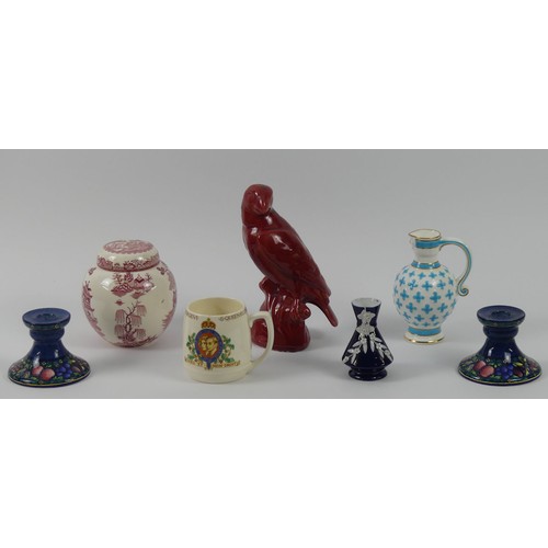 378 - Various items of ceramics including a Minton majolica bird and a Minton majolica jug. Highest bird 2... 