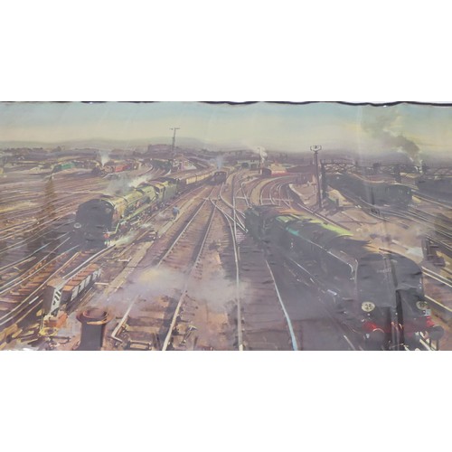 485 - Terrance Cuneo railway poster, Clapham Junction, in a protective plastic sleeve 95cm x 127cm.  Colle... 