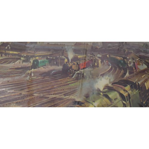 485 - Terrance Cuneo railway poster, Clapham Junction, in a protective plastic sleeve 95cm x 127cm.  Colle... 