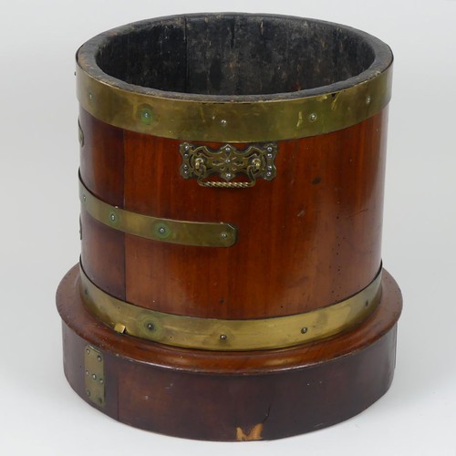 489 - 19th century mahogany brass bound ice bucket/jardiniere 39cm x 37cm.