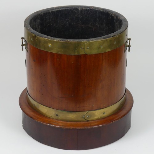 489 - 19th century mahogany brass bound ice bucket/jardiniere 39cm x 37cm.