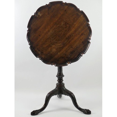 491 - 19th century mahogany tilt top table, the circular top with piecrust edging, 72cm x 58cm.  Collectio... 