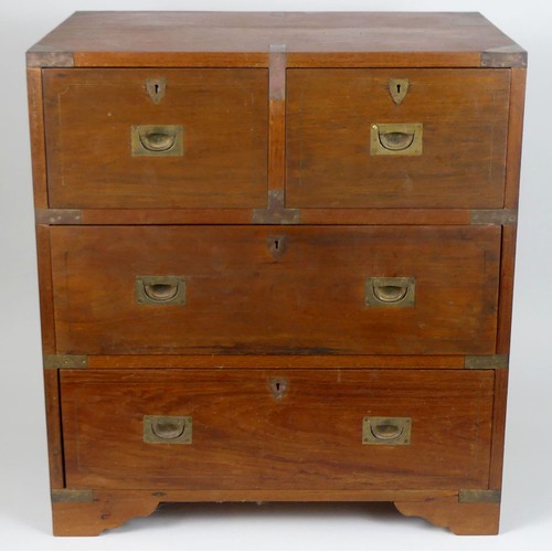 491A - A teak, military style chest of drawers, 65cm x 61cm.  Collection/Own Courier Only.