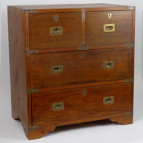 491A - A teak, military style chest of drawers, 65cm x 61cm.  Collection/Own Courier Only.