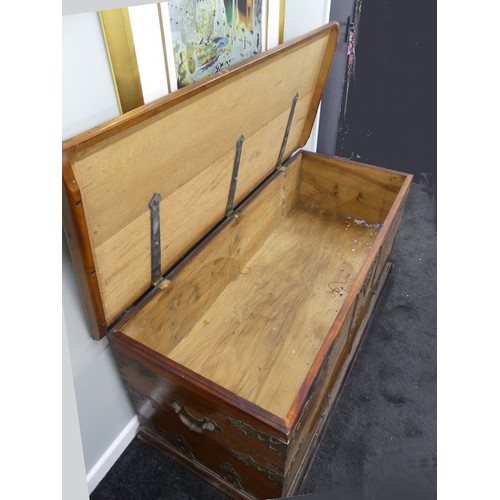 492 - An oak and cedar chest with drawers below, having brass mounts and fittings, 60cm x 128cm.  Collecti... 