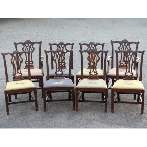 493 - A set of eight mahogany Victorian Hepplewhite style dining chairs, including two carvers, the needle... 