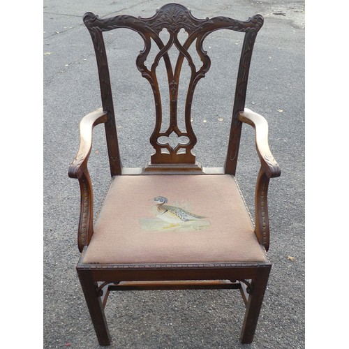 493 - A set of eight mahogany Victorian Hepplewhite style dining chairs, including two carvers, the needle... 