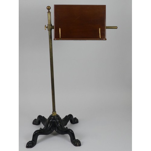 499 - Victorian brass and mahogany music stand, 80cm x 41cm.  Collection/Own Courier Only.