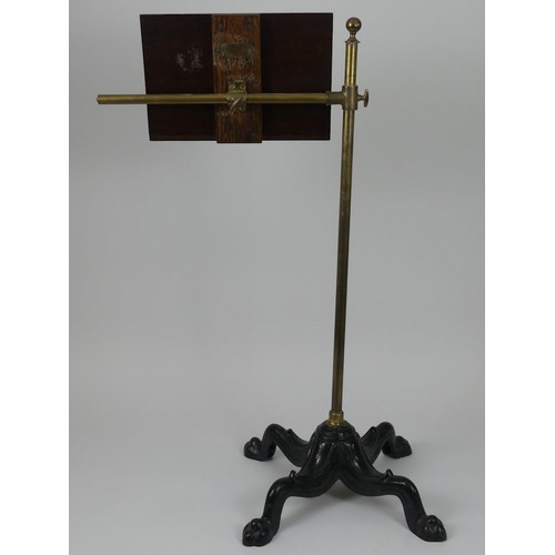 499 - Victorian brass and mahogany music stand, 80cm x 41cm.  Collection/Own Courier Only.