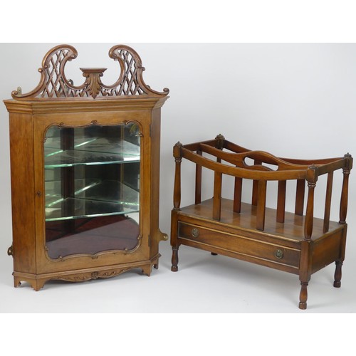 500 - Mahogany wall hanging, corner display cabinet, together with a mahogany canterbury H73cm x W43cm,Col... 