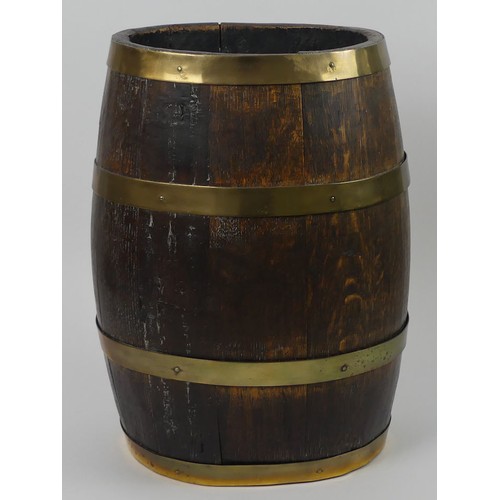 287 - 19th century oak brass bound barrel, 48cm x 29cm.