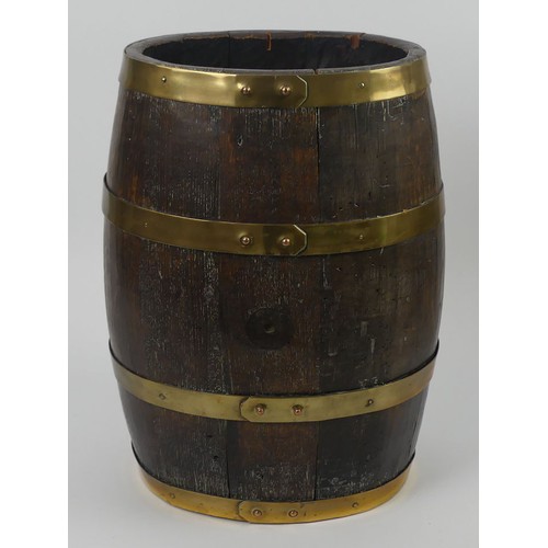 287 - 19th century oak brass bound barrel, 48cm x 29cm.