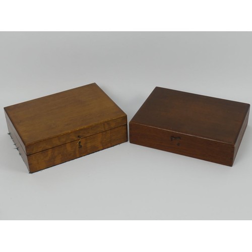 298 - A mahogany sewing box 27 cm wide x 9 cm high and one other.