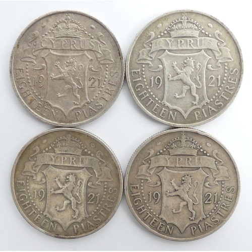 131 - Various Cyprus silver piastres coins, Queen Victorian to George VI, 145 grams.