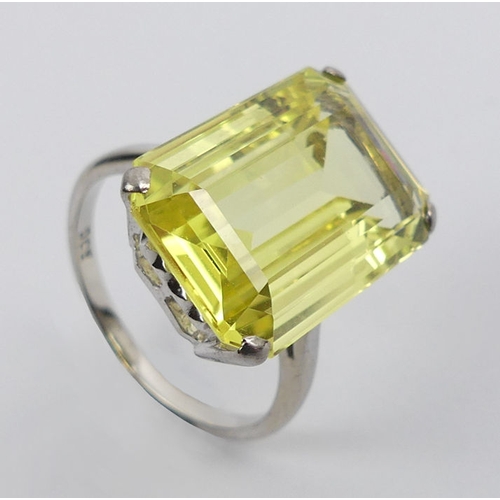 18 - 9ct white gold, yellow sapphire ring, 4.8 grams, 17.3mm x 11.7mm, size L 1/2.