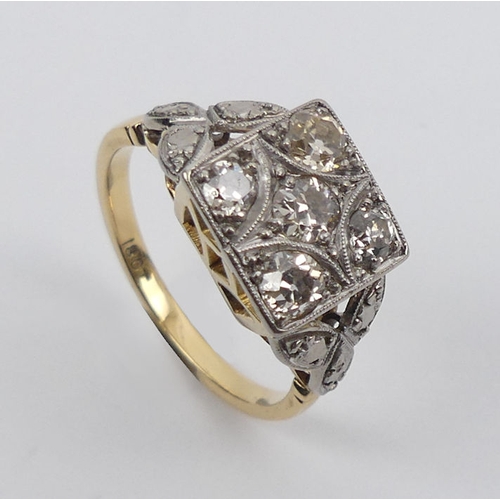 4 - 18ct gold five stone diamond ring, each diamond approximately 3mm in diameter, 5.3 grams, 10mm, size... 