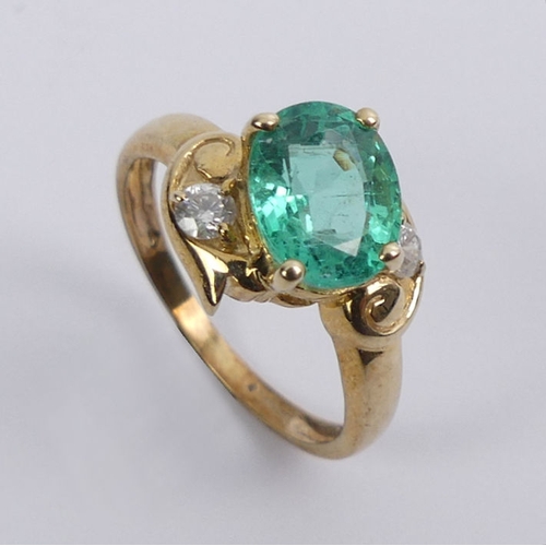 40 - 9ct gold, emerald and diamond ring, (emerald approximately 1.5ct), 2.7 grams, 11mm, size M.