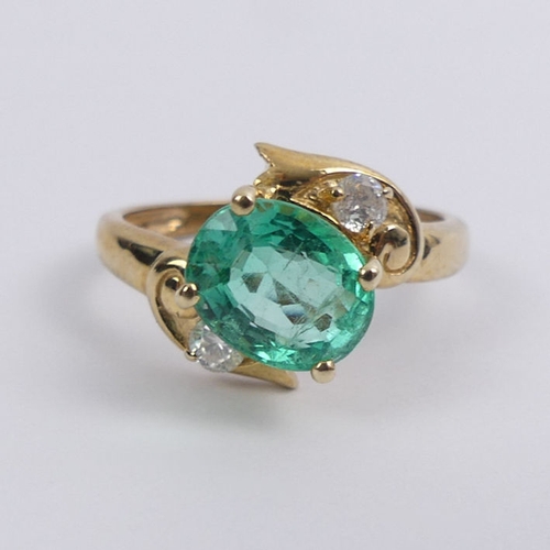 40 - 9ct gold, emerald and diamond ring, (emerald approximately 1.5ct), 2.7 grams, 11mm, size M.