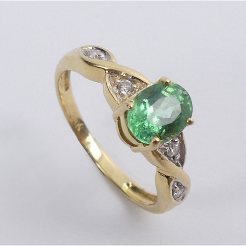 46 - 18ct gold, emerald and diamond ring, 2.8 grams, 6.9mm, size M.