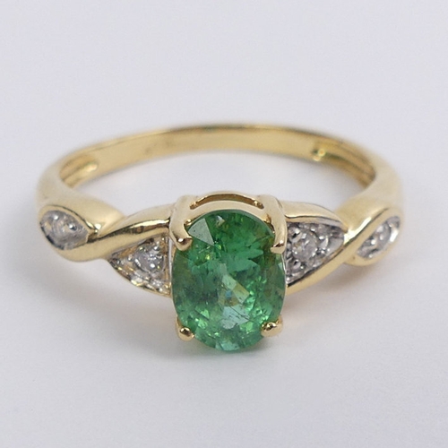 46 - 18ct gold, emerald and diamond ring, 2.8 grams, 6.9mm, size M.