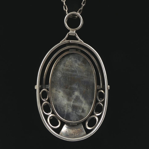 53 - Arts & Crafts 935 silver labradorite set pendant and chain, 16.7 grams, pendant 55mmx 32mm, chain 62... 