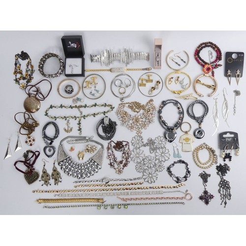 45 - A box of mixed costume jewellery, including a silver Lucy ring.