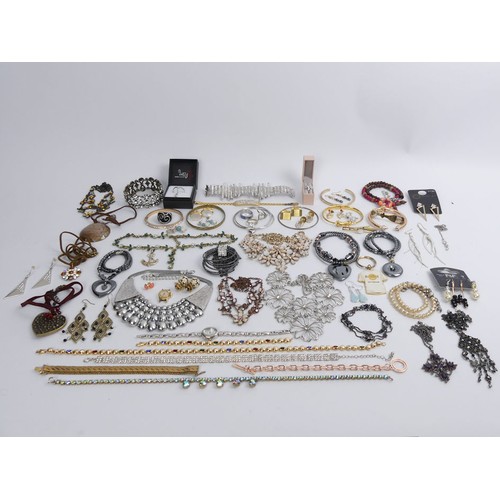 45 - A box of mixed costume jewellery, including a silver Lucy ring.