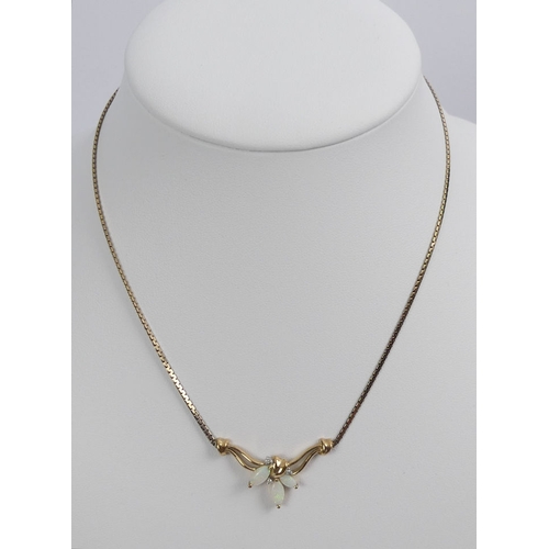 1 - 10ct gold, opal and diamond necklace, 6.8 grams, 42cm.