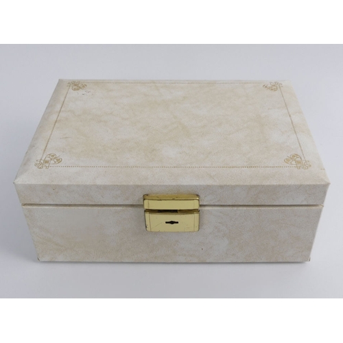 11 - A jewellery box and contents, including a silver scarab bracelet, silver cameo locket and a silver b... 