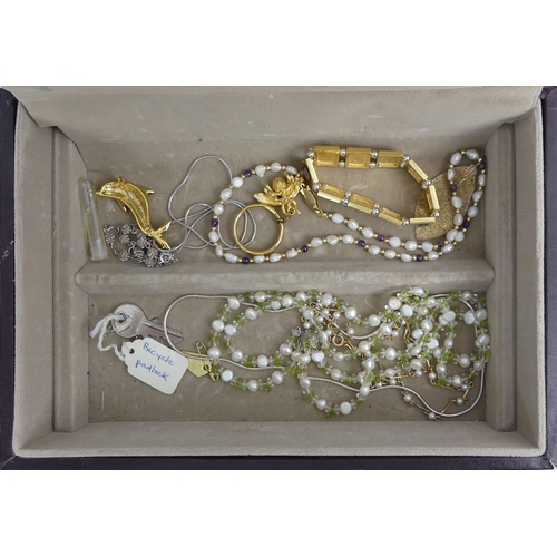 20A - A box of mixed costume jewellery, including silver items and a coral necklace.