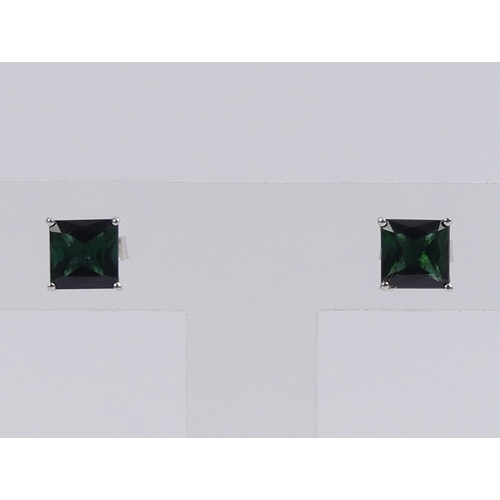 21 - A pair of 18ct white gold tourmaline earrings, 1.5 grams, 6.5mm.