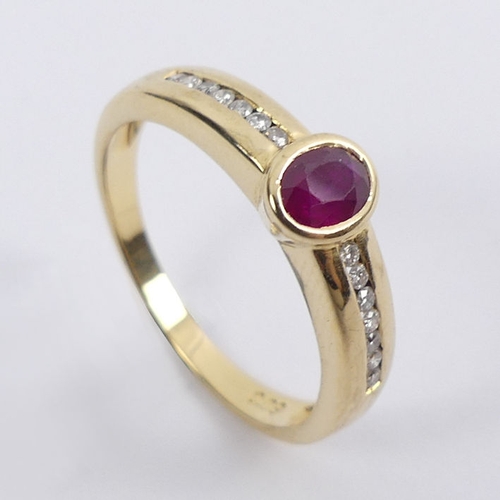 33 - 9ct gold, ruby and diamond ring, 3.2 grams, 5.9mm, size O.