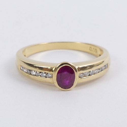 33 - 9ct gold, ruby and diamond ring, 3.2 grams, 5.9mm, size O.