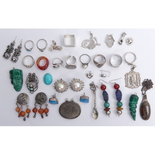 4 - A box of mixed mostly silver jewellery, 221 grams.